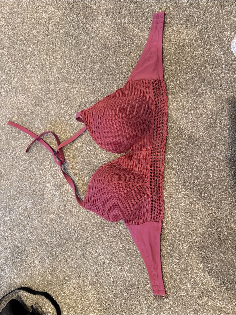 Crochet-Detail Shade & Shore Underwire Swim Top in Rosewood